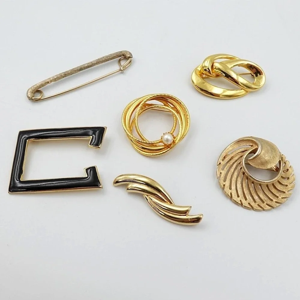 Vintage Gold Tone Brooch Lot of 6 Geometric Abstract Minimalist